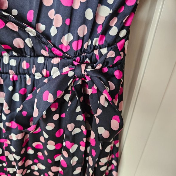 Dress The Drop Caralyn Mirand Long Sleeve Navy & Pink Polka Dot Tie  - Size XXL - Picture 8 of 10
